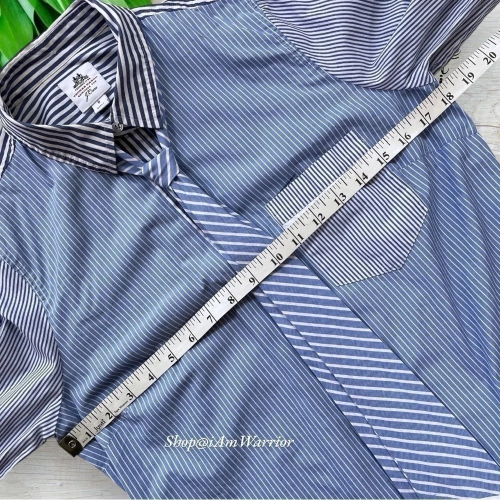 J.Crew Rare Thomas Mason Blue Stripe Tie-Neck Italian Cotton Button Down Shirt
